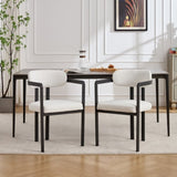 Modern Dining Room Chairs Set of 2, Mid-Century Upholstered Boucle Kitchen Dining Chairs with Black W3244P337430