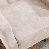 Beige Accent Chair, Living Room Chair, Footrest Chair Set with Vintage Brass Studs, Button Tufted W1170100893