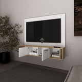 Lesslie Entertainment Center Multistorage and Cable Management, White and Natural Oak B128P263721