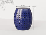 9.4" Steel Patio End Table, Round Hollow Drum Side Table, Accent Table for Indoor and Outdoor, Blue 21472305