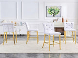 A set of 2 white and gold vintage crocodile leather bar chairs, featuring crystal clasp design and W3875P383108