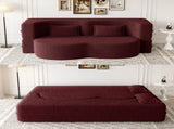 Modern Floor Sofa with 2 Pillows,Convertible Teddy Fabric Foam-Filled Sleeper Sofa Bed,15