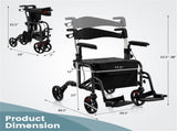 2-in-1 Rollator Walker & Wheelchair 6-Level Adjustable Handles, 1-Hand Folding, Storage 51449217