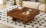 U-Can 33''Mid Century Modern Coffee Table,Unique Square Wooden Coffee Table with 3 Drawers, Tempered N724P270432D