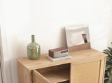 Mid-Century Modern Storage Cabinet with Woven Rattan Doors & Adjustable Shelves - Perfect for Living 09074771