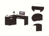 L-Shaped Desk, Keyboard Tray, Two Drawers, One Open Shelf, Black B097133035