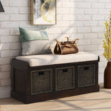 ZNTS TREXM Rustic Storage Bench with 3 Removable Classic Rattan Basket , Entryway Bench with Removable WF193443AAB