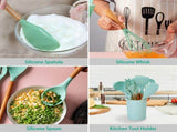 11Pcs Silicone Cooking Utensil Set Heat Resist Wooden Handle Silicone Spatula Ladle Spaghetti Server 78150001