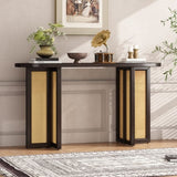TREXM Farmhouse Rattan Console Entryway, Narrow Console with Storage, Hallway N715P245743P