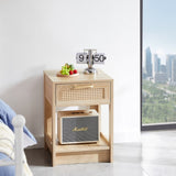 15.75" Rattan End table with drawer, Modern nightstand, side table for living room, bedroom,natural 52429478