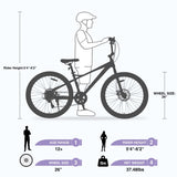 Freestyle Kids Bike Double Disc Brakes 26 Inch Children's Bicycle for Boys Girls Age 12 Years W1019P146831