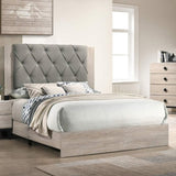 Contemporary 1pc Cream Finish Queen Size Bed Bedroom Furniture Gray Tufted Design Headboard B011P236790