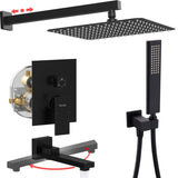 Male NPT Matte Black Shower System, 12 Inch Shower Fixtures Rain Shower Head with Handheld Shower T3177P277540