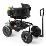 Rolling Garden Cart with Cushioned Backrest & Seat, Outdoor Gardening Stool for Planting, Garden 80553190