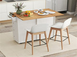 White Mobile Kitchen Island Cart with Drop-Leaf Design, Lockable Universal Wheels & Trash Storage 84900576