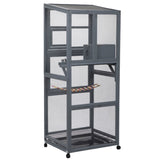 ZNTS Wood Bird Cage with Universal Wheels-Gray W2181P200971