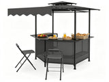 6' x 5.5' Outdoor BBQ Grill Shelter Gazebo, Waterproof Fabric Canopy with 2-Tier Roof, 6 Hanging 41713667