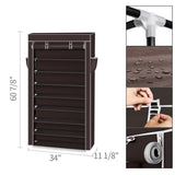 10 Tiers Shoe Rack with Dustproof Cover Closet Shoe Storage Cabinet Organizer Dark Brown 21202749