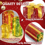 Lighted Gift Boxes Set of 3, Pre-lit Nestable Present Boxes Ornament with 90 LED Warm White Lights 83670049