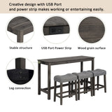 4 Piece Bar Table Set with Power Outlet,Bar Table Set with Chairs,Sofa Bar Table with Stools,Behind W1998P193827