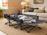 Gray No-Assembly Portable Toddler Camping Bed, Elevated Foldable Kids Sleepover Cot with Anti-Roll 97491237