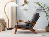 High Back Solid Wood Armrest Backrest Iron Frame Linen Indoor Leisure Chair Dark 04487622
