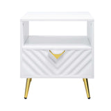 End Table with 1 Storage Drawer and Metal Legs, White High Gloss B016P323426
