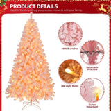 7 FT Pre-lit Snow Flocked Christmas Tree, Artificial Hinged Xmas Pine Tree with 1000 Branch Tips, 57924304