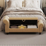 64.5" Bed Bench for Bed Room Nails Tufted Chaise of Lounge with Storage Velvet Upholstery Khaki W1097P202876