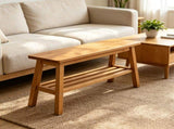 Light Brown Pine Wood Dining Bench with Storage Shelf, 100*30*45.5cm 85132120