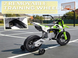 Green 12V Kids Electric Motorcycle Twist Handle Throttle, Safety Training Wheels, Rear Suspension 99704041