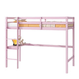 ZNTS Twin High Loft Bed, Rubber Wood Loft Bed with Safety Guardrail, built-in desk, ladder,Pink 87235573