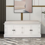 Storage Bench with 4 Doors and Adjustable Shelves, Shoe Bench with Removable Cushion for Living 20154012