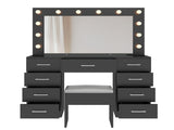9-Drawer Table Set with 12 Tri-Color LED Lights and Power Strip Glass-Topped Particleboard 13045522