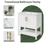30-Inch White Bathroom Vanity with Ceramic Sink and Versatile Storage - Ideal for Small Bathrooms WF325888AAK
