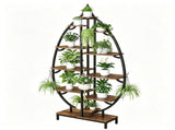 Leaf Shaped Plant Stand with 5-Head Full Spectrum LED Grow Light, Multi-Tier Metal Wood Display 29816561