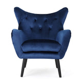 ZNTS Seigfried Mid-Century Velvet Arm Chair, Navy Blue / Black, 28.5D x 34.25W x 39.75H in 56589.00NVLTNBLU