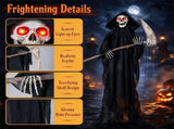 6 FT Life Size Animated Grim Reaper Halloween Prop with Flashing Red Eyes Full Body Wiggle, Sound 98538347