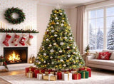 7FT Pre-Lit Artificial Christmas with Ornaments, 290 Warm White LED Lights, PVC Hinged Xmas 24394387