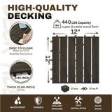 10 PCS Interlocking Deck Tiles Striped Pattern, 12" x 12" Dark Brown Square Acacia Hardwood Outdoor 62340831