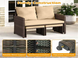 Outdoor Patio Furniture Set, PE Rattan Loveseat 2 Ottomans Removable Cushions Metal Frame 72012143