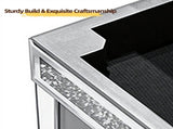 Silver MDF Velvet Upholstered Dressing Stool with Mirror Inlay & Rhinestones on Four Sides, Modern 58685845
