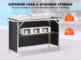 Folding Portable Bar Table with Carrying Case, Storage Shelf, and Black Skirt, 38.39" x 15.16" x 06288849