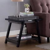 Home End Table with Drawer, Side Table with Storage Shelf in Distressed Grey & Black B107131303