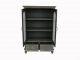 Farmhouse Storage Cabinet, Distressed Wood Kitchen Pantry Cabinet with 2 Glass Doors & 2 Drawers, W2295P475273