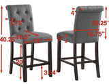 Leviton Solid Wood Tufted Asons Counter Height Stool, Set of 2, Grey T2574P165115