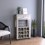 Memphis Bar Cart, Twelve Built-in Wine Rack, Four Legs, One Open Shelf -Light Gray B20092097