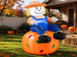 4 FT Inflatable Scarecrow Sitting on Pumpkin with LED Lights, Waterproof Polyester Fall Harvest 80338498