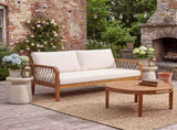 Outdoor Acacia Wood Loveseat & Coffee Table Set with Handwoven Rope, Teak Finish N768P363954T