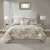 7 Piece Textured Cotton Blend Comforter Set Gray Queen B035128834